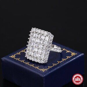 NEW Statement CZ  Ring Sz 9 S925 Sterling Silver Square Glam Art Deco Geometric